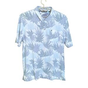Travis Mathew Mens Blue Palm Print Short Sleeve Polo Shirt Size XXL